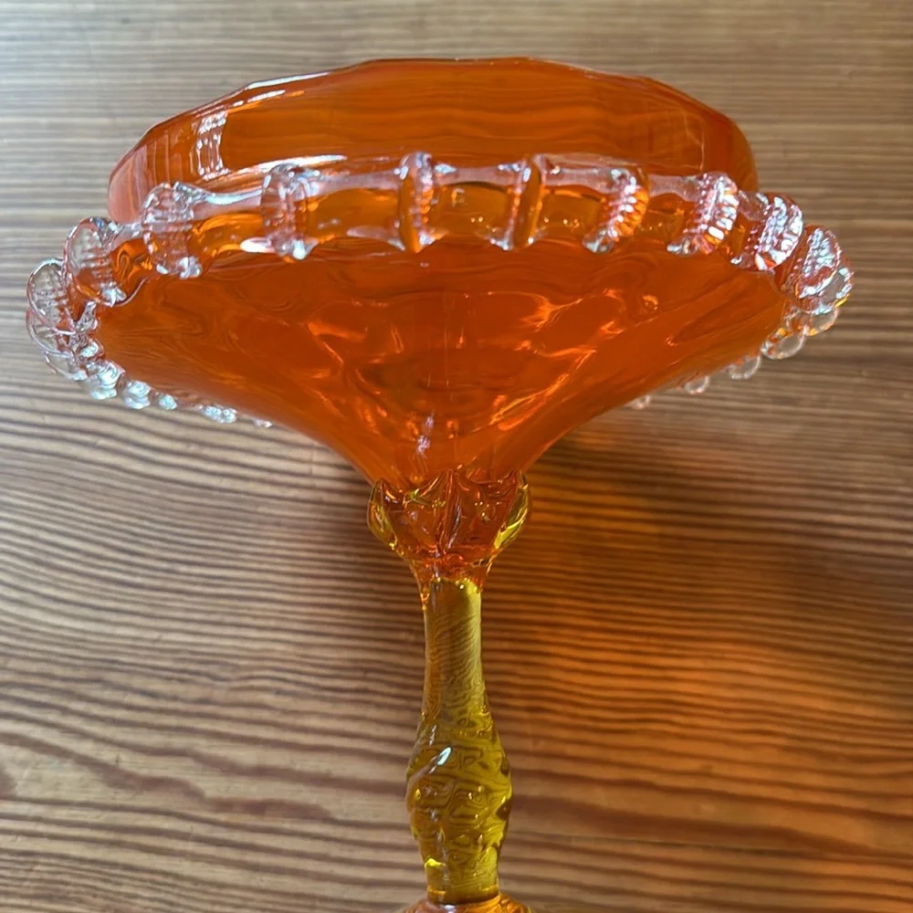 Italian Handblown Orange & Yellow Murano Glass Compote, Bowl or Candy Dish - Picture 7 of 10